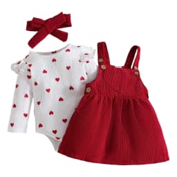 CAICJ98 Baby Girl Clothes Suspender Skirt Long Sleeve Ruffled Romper Baby Girl Dress Fall Outfits Girls Gifts Red,Size 3-6 Months - Thumbnail 1