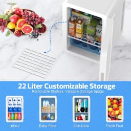 Advwin 22L Mini Fridge Cooler, Compact Personal Refrigerators for Skincare, Beverage, White - Thumbnail 4
