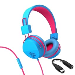 JLab JBuddies Studio On-Ear Wired Kids Headphones 2-in-1 Bundles, 3.5mm Plus USB-C Adapter, Volume Safe, Folding, Blue/Pink - Thumbnail 1