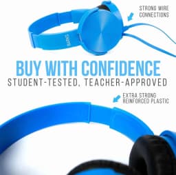 RHEA- New Barks Classroom Headphones W/ Mic – Sapphire, K-12 School Use, On-Ear Blue - Thumbnail 2