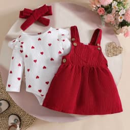 CAICJ98 Baby Girl Clothes Suspender Skirt Long Sleeve Ruffled Romper Baby Girl Dress Fall Outfits Girls Gifts Red,Size 3-6 Months - Thumbnail 4