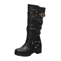 Pandaie Women Slouchy Retro Riding Boots Knee High Studs Round Toe Chunky Platform Heel Motorcycle Casual Fashion Tall Boot Size 6-10 - Thumbnail 8