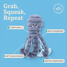 Vibrant Life Gray Octopus Plush Dog Toy with Squeaker, Chew Level 3 - Thumbnail 5