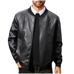 ZUKMRJPC Mens Faux Leather Jacket Full Zip Classic Vintage Solid Color Motorcycle Jackets Casual Lightweight Slim Fit Bomber Jackets - Thumbnail 1