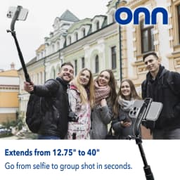Onn Bluetooth Selfie Stick – Extendable to 40 in, 360° Rotating & Tilting Clamp with Built-In Rechargeable Shutter and Universal Camera Mount - Thumbnail 4
