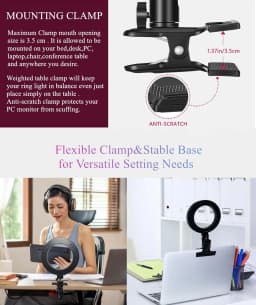 6.3″ USB Clip-On Ring Light with Clamp Mount, 3 Light Modes & 10 Brightness Levels for Laptop, Monitor, Webcam, Vlogging, Streaming, Zoom & Makeup - Thumbnail 2