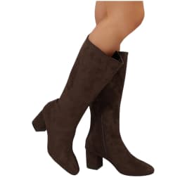Viluyesy Womens Knee High Boots, High Chunky Heels Pointed Toe Suede Leather Fall Winter Dress Tall Boots Brown US8.5 - Thumbnail 5