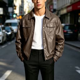 Men's Leather Jacket Lapel Collar Motorcycle Coat Full Zip Faux Leather Bomber Jackets Outdoor Hiking - Thumbnail 9