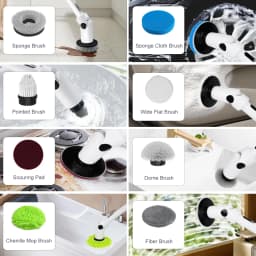 Shower Spin Scrubber, Cordless Electric Cleaning Brush, 8 Replaceable Heads & Adjustable Handle for Bathroom, Kitchen, Floors - Thumbnail 3