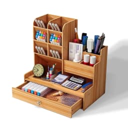 Wooden Pen Pencil Storage Holder Organizer Office Study Desk Tidy Caserack Shelf - Thumbnail 4