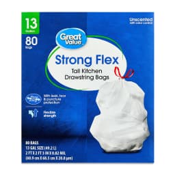 Great Value 13 gal Strong Flex Tall Kitchen Drawstring Garbage Bags, 80 Bags - Thumbnail 2