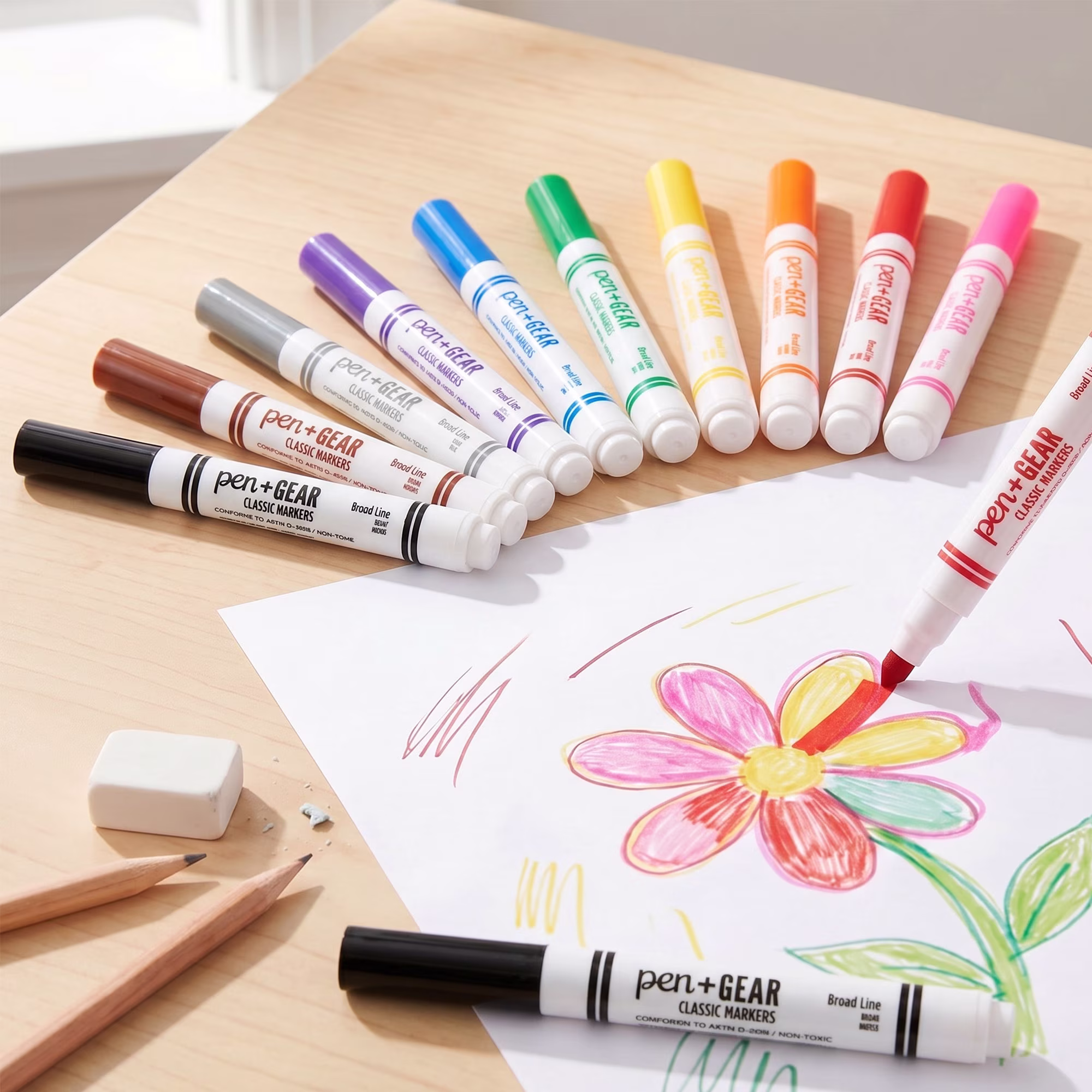 Pen+Gear Classic Markers, Broad Line, Assorted Colors, 10 Count - Thumbnail 2