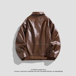HOOMEUMY Mens Faux Leather Jacket Drop Shoulder Clothes Fashion 2025 Trendy Classic Solid Coat Turndown Collar Design Vintage Retro Biker Streetwear Jacket Casual Workout Brown L - Thumbnail 5