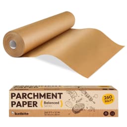 Katbite 12" x 262ft Unbleached Parchment Paper Roll, Non-Stick, Extra Long with Serrated Cutter,Balanced Series - Thumbnail 1