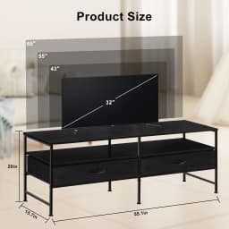 55"L Extended TV Cabinet Industrial TV Cabinet with Fabric for Living Room, Bedroom with Charging Stake Black - Thumbnail 2