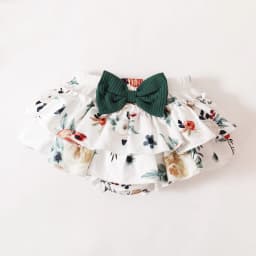 PatPat 3pcs Baby Girl 95% Cotton Short-Sleeve Letter Print Romper & Floral Print Layered Ruffled Shorts & Headband Set,0-18 Month - Thumbnail 7