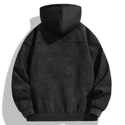 Eryao Men's Zip Up Jacket Fall Winter Vintage Faux Leather Patchwork Hooded Jackets Casual Big and Tall Drawstring Outerwear Coat with Multi Pockets Black,M - Thumbnail 9