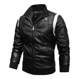 WXLWZYWL Mens Fall Winter Jackets Men's Faux Leather Jacket Zip-Up Winter Motorcycle Jacket Bomer Casual Windproof Coat Slim Collar Faux Zipper Jacket Top Jacket - Thumbnail 1