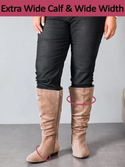 Women's Extra Wide Calf Knee High Boots, True Wide Width Long Slouchy Ladies Boots, Flat Low Heel Casual Combat Tall Boots for Women. - Thumbnail 4