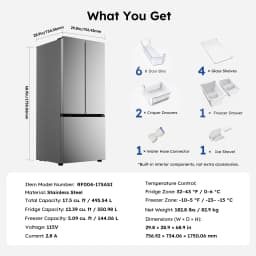 Simzlife 17.5 Cu. ft. French Door Refrigerator Built-in Ice Maker,Counter-Depth Refrigerator with Bottom Freezer,Silver - Thumbnail 7