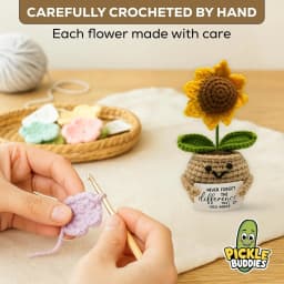 Emotional Support Crochet Flower Gift | Handmade Plush Plant with Positive Message | Unique Mini Decor for Desk, Friends, Teachers, 5 Styles - Thumbnail 4