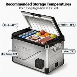 Bodega 63QT Portable Car Refrigerator, Dual Zone 12V/24V Stainless Steel Electric Cooler with App Control, Heavy-Duty Metal Fridge for SUV, Truck - Thumbnail 7