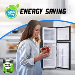 TACOOL 5.0 Cu.ft Double Door Mini Fridge with Top Freezer Compact Refrigerator for Home, Black, New - Thumbnail 6