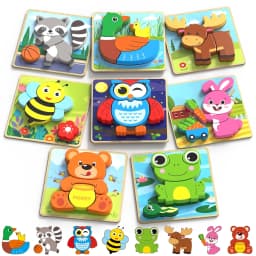 LotFancy Wooden Puzzles for Toddlers 1-3, 8 Pack Animal Toddler Puzzles, Montessori Toys - Thumbnail 1