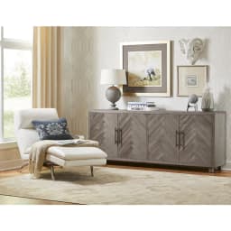 80" Four Door TV Console Entertainment Stand Wood Cabinet Fully Assembled Gray - Thumbnail 9