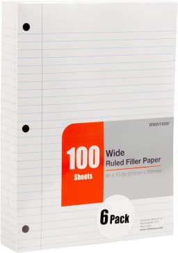 Filler Paper 600 Sheets (6pks of 100) - Wide Ruled (8n x 10in) - 3 Hole Punched for Ring Binders - Thumbnail 5