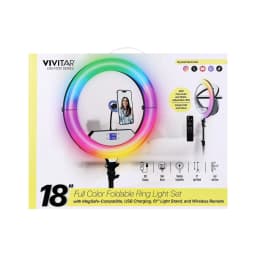 Vivitar Creator Series 18" RGB Foldable Ring Light with Stand, MagSafe-Compatible Phone Mount, Dual USB Charging, Wireless Remote, Adjustable Tripod - Thumbnail 11