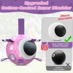 QDAN Durable Dog Toys Soccer Ball with Nylon Straps Hand Pump for Puppies Medium Large Dogs, Pink & Purple, 6-inch - Thumbnail 7