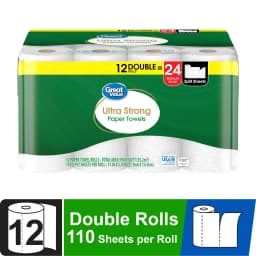 Great Value Ultra Strong Paper Towels, White, 12 Double Rolls, 1320 Sheets - Thumbnail 1