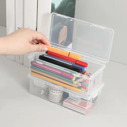 UALSRZL Extra Large Pencil Case, Clear Plastic Pencil Box with Snap Lid, Stackable Organizer for Pens, Markers, Crayons, Stickers & Arts Supplies - Thumbnail 1