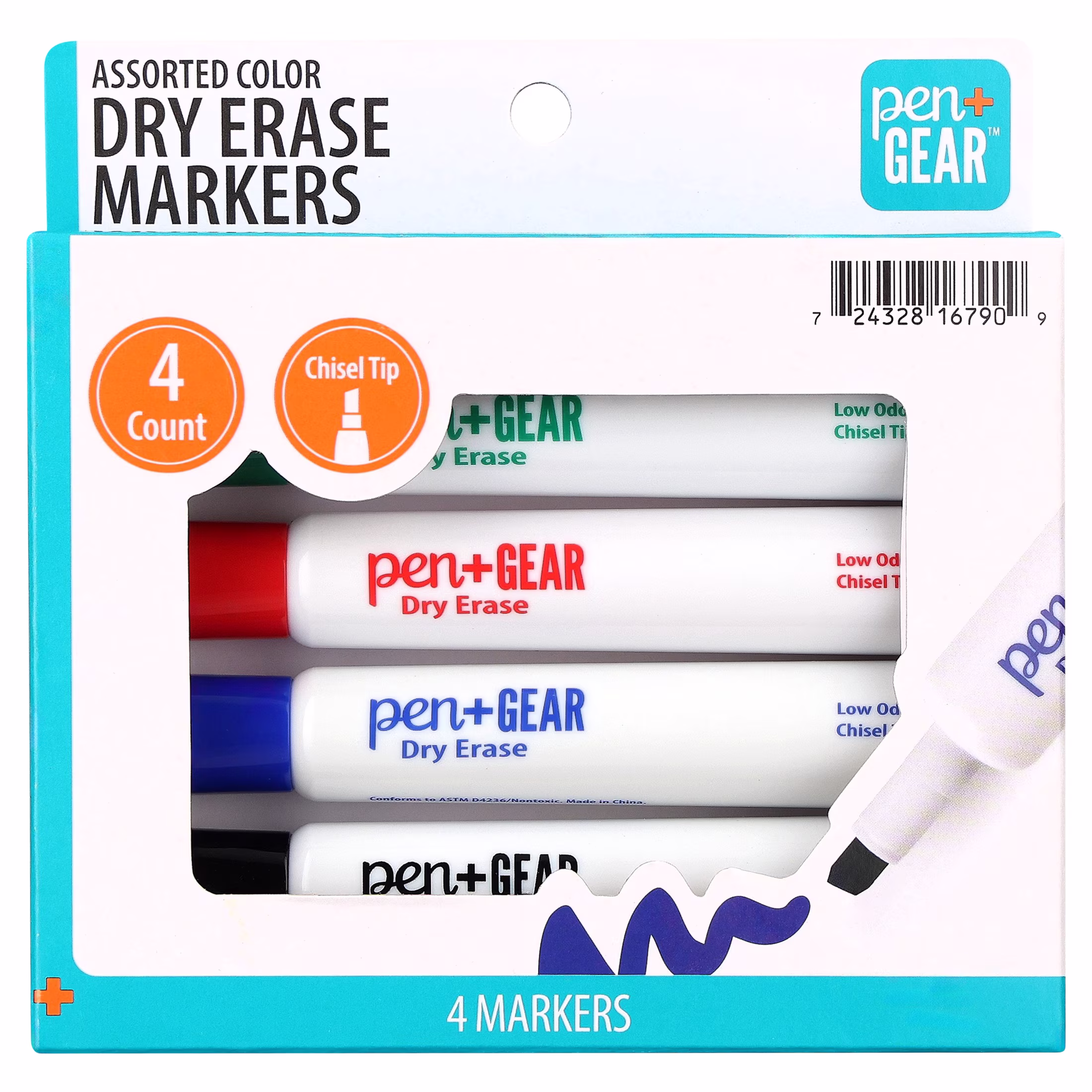 Pen+Gear Dry Erase Markers, Chisel Tip, Assorted Colors, 4 Count - Thumbnail 10