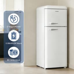 BANGSON 7.5 Cu.Ft Retro Fridge with Top Freezer for Vintage-Style Kitchen, Apartment & Office， 5 Adjustable Temperature, White - Thumbnail 7