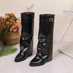 Joykidd Fold‑Over Knee High Boots for Women Pointed Toe Chunky Low Heel Slouchy Mid Calf Boots for Fall Winter Daily Outdoor Outfit - Thumbnail 6