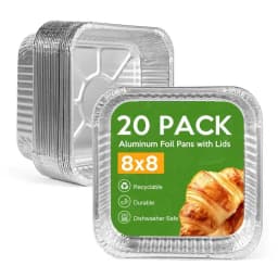 20 Pcs Disposable Aluminum Foil Pans，8“ Square Tin Foil Bakeware for Baking Cakes, Breads, Storing, Prepping - Thumbnail 1