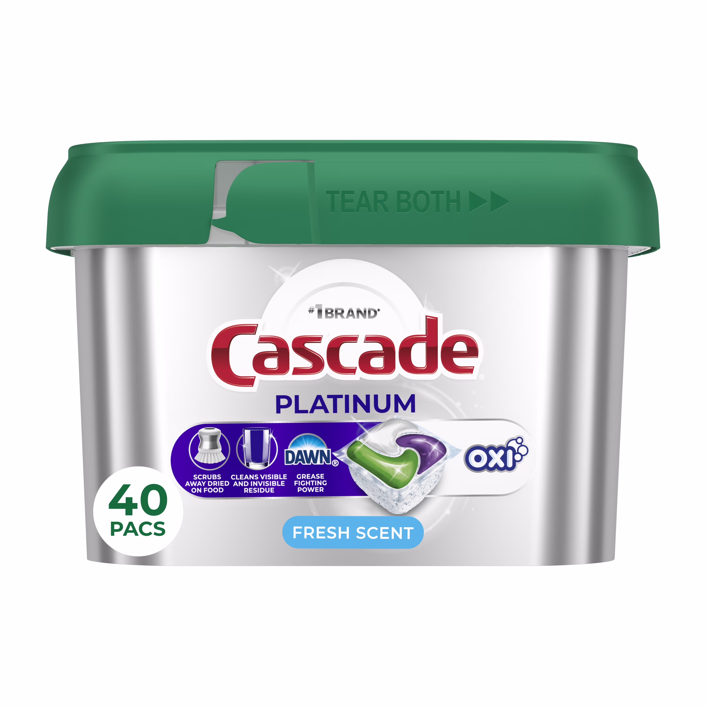 Cascade Platinum + Oxi Dishwasher Pods, Dishwasher Detergent, Dish Detergent Soap, Fresh, 40 Count - Thumbnail 2