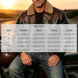DayScoop Mens Jackets Fall Outerwear Long Sleeve Winter Fashion Casual Vintage Shearling Collar Patchwork Leather Style Biker Color Block Lapel Faux Outer Tops - Thumbnail 3
