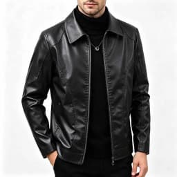 LNWUY Men's Lapel Collar Full Zip Faux Leather Jacket with Pockets, Windproof Vintage Slim Fit Casual Motorcyle Coat Plus Size (M-5XL) Black XL - Thumbnail 5