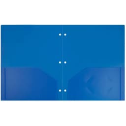 JAM Paper Heavy Duty Plastic 3 Hole Punch School Folders with Pockets, Blue, 6/Pack - Thumbnail 2