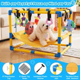 Yucurem Puppy Play Gym with Hammock & 9 Toys, Adjustable PVC Frame Indoor Jungle Gym with Bungee Straps for Small Dogs & Cats Interactive Toys - Thumbnail 7