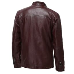 TIHLMK Men's Outerwear Jackets & Coats Vintage Stand Collar Men's Leather Plus Fleece Jacket, Motorcycle Jacket, Warm Leather Jacket Red - Thumbnail 2