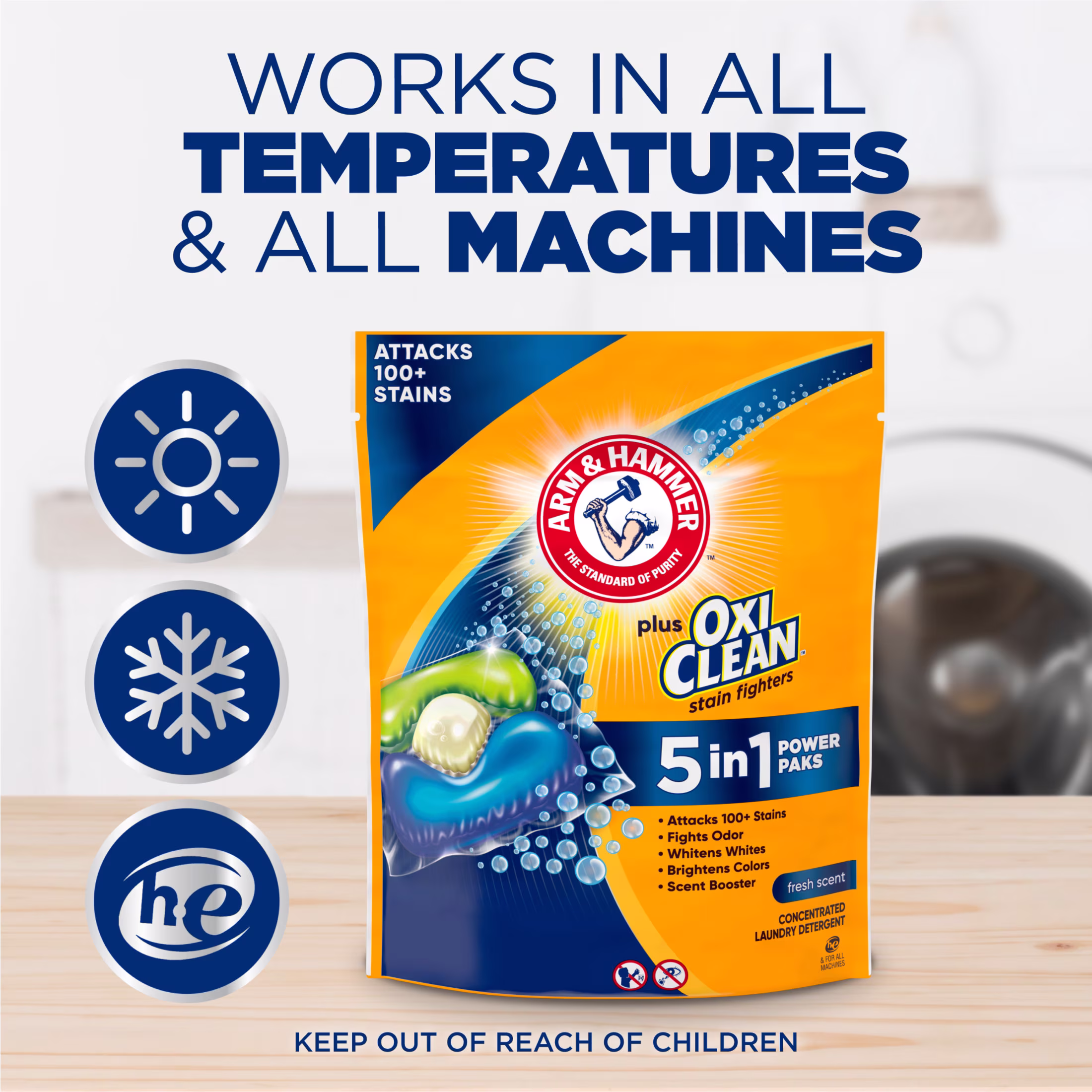 ARM & HAMMER Plus OxiClean 5-in-1 Laundry Detergent Paks, Fresh Scent, 42 Count - Thumbnail 8