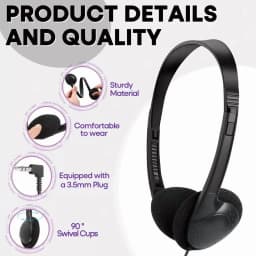 RHEA- Kids Headphones Bulk 5 Pack For School Classroom Student,Black Wholesale Childre - Thumbnail 3
