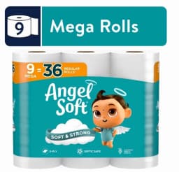 Angel Soft 2-Ply Toilet Paper, 9 Mega Rolls - Thumbnail 1