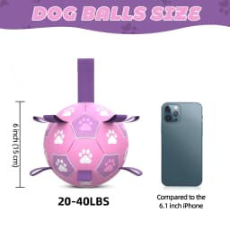 QDAN Durable Dog Toys Soccer Ball with Nylon Straps Hand Pump for Puppies Medium Large Dogs, Pink & Purple, 6-inch - Thumbnail 4