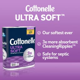 Cottonelle Ultra Soft Toilet Paper, Strong Toilet Tissue, 12 Mega Rolls - Thumbnail 3