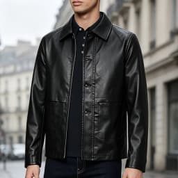 Men's Leather Jacket Spring and Autumn Winter Blazer Lapel PU Faux Leather Suit Coats Motorcycle Jacket Button Smart Casual Biker Style Jacket Black L - Thumbnail 1
